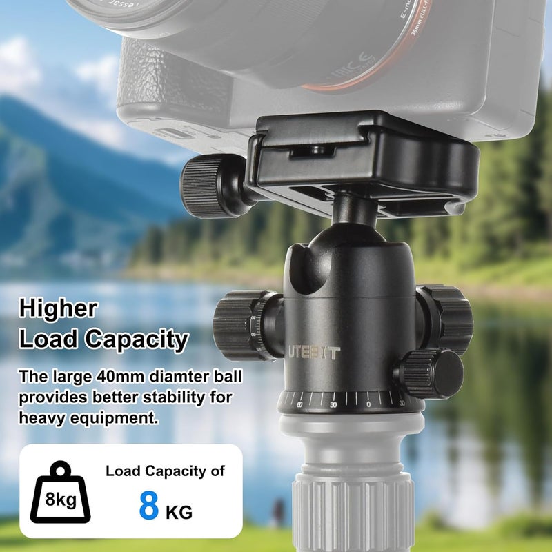 UTEBIT 40MM Metal Tripod Ball Head with Camera Quick Release Plate Swivel 360° Camera Ball Mount 22lbs/10kg Load for 1/4" Tripod Monopod DSLR - Image 3
